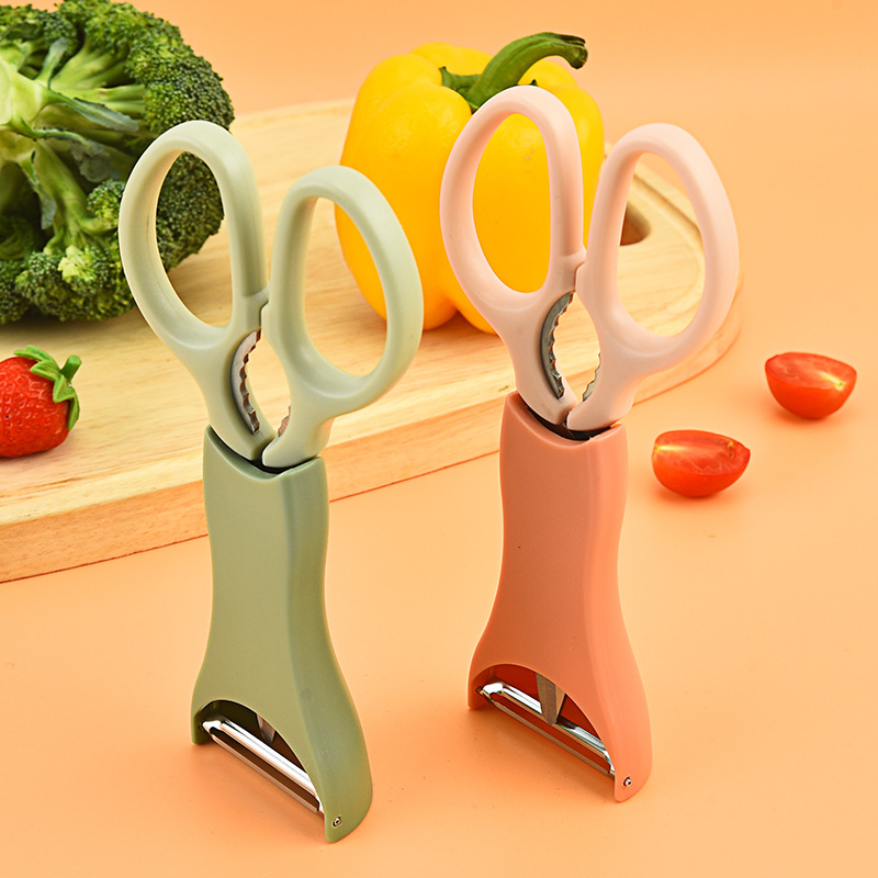 Two-piece set of kitchen scissors and melon peels, stainless steel multi-functional household scissors, food scissors, kitchen scissors full figure