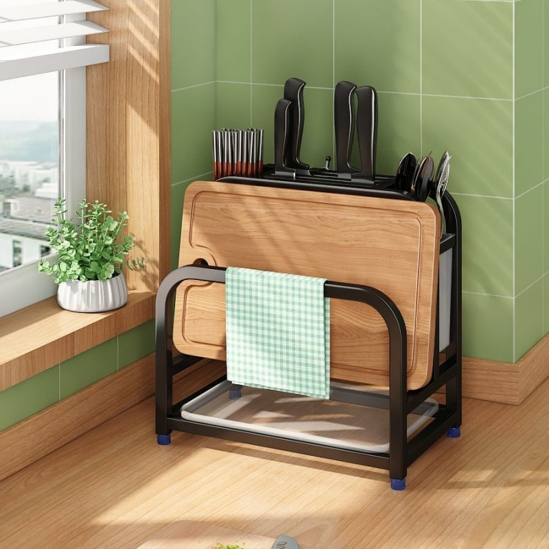 Kitchen cutting board rack, countertop, chopping board placement rack, multi-functional integrated storage rack, cutting board, pot lid and knife storage rack details Picture
