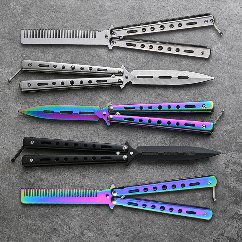 ✅CSGO peripheral butterfly comb, uncut butterfly knife, all-steel folding knife, training, swinging hand, fancy toys, playing small full figure