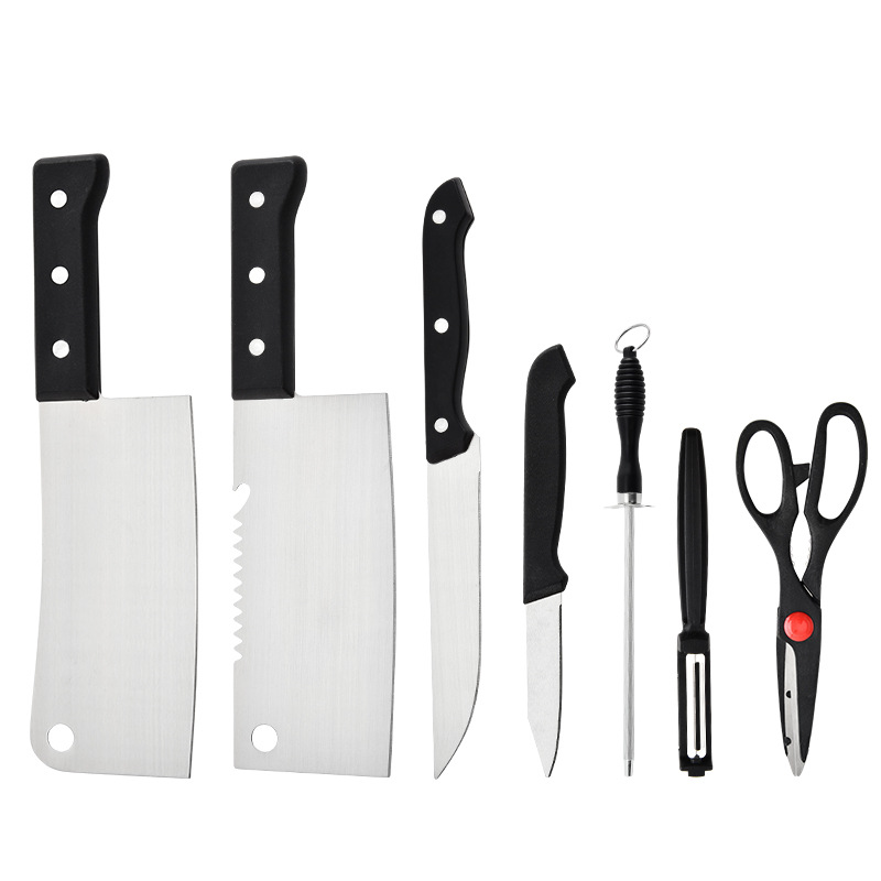 Kitchen eight-piece set, suction card set, stainless steel PP knives, chef knives, fruit knives, kitchen knives, meat cutting kitchenware Item Picture