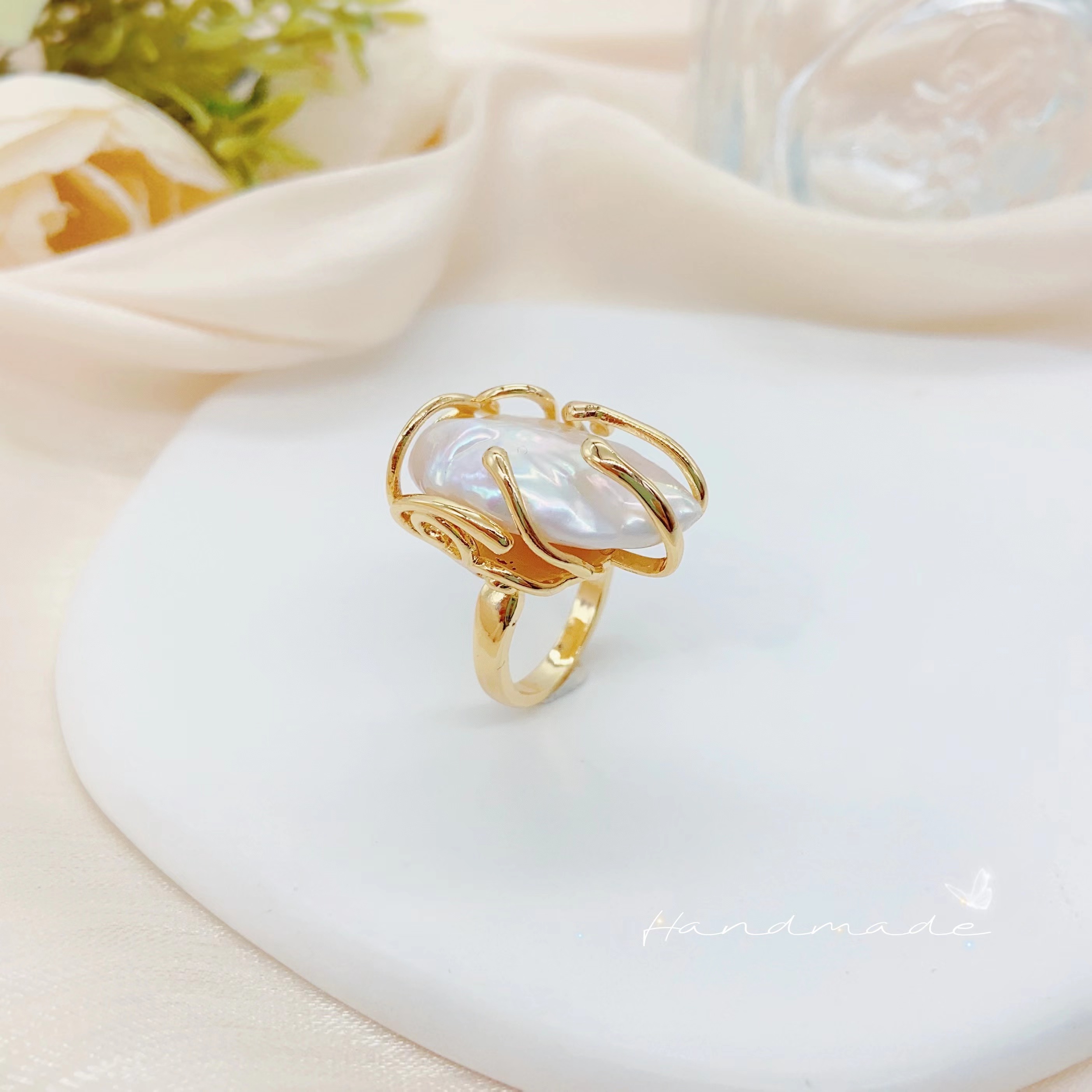 福多拉饰佳珍珠戒指开口戒指女小众设计高级感指戒个性复古指环网红爆款装饰戒指戒指女叠戴个性高端戒指珍珠戒指珠详情3