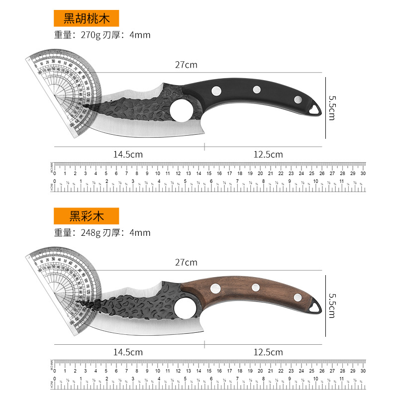 New wooden-handled pig slaughtering knife, hammer-textured forged boning knife, slaughtering knife, meat cutting knife, stainless steel sharp boning knife Application Scenario