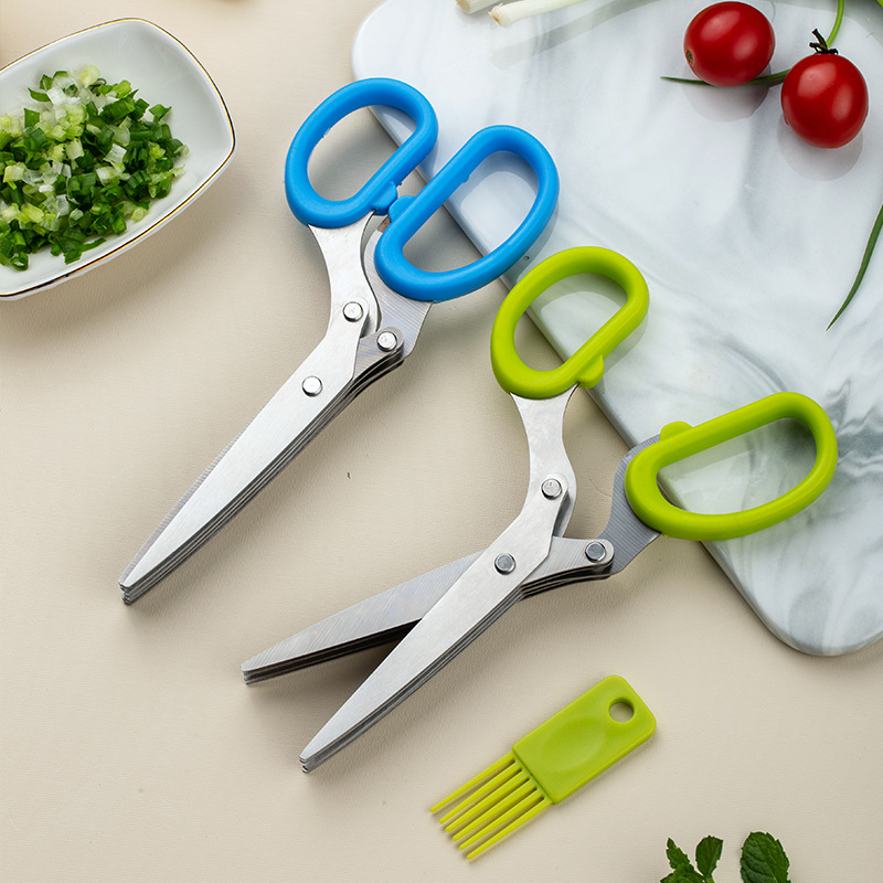 Kitchen chopped scallion scissors, multi-purpose stainless steel kitchen cooking scissors, shredded paper scissors, five-layer seaweed chopped food scissors, multi-layer scissors full figure