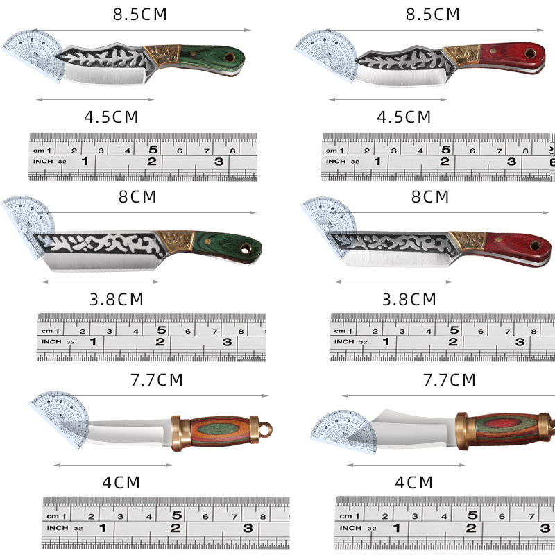 New exquisite mini knife, keychain knife with leather case, express delivery opening knife, handcrafted knife with brass color wood handle Item Picture