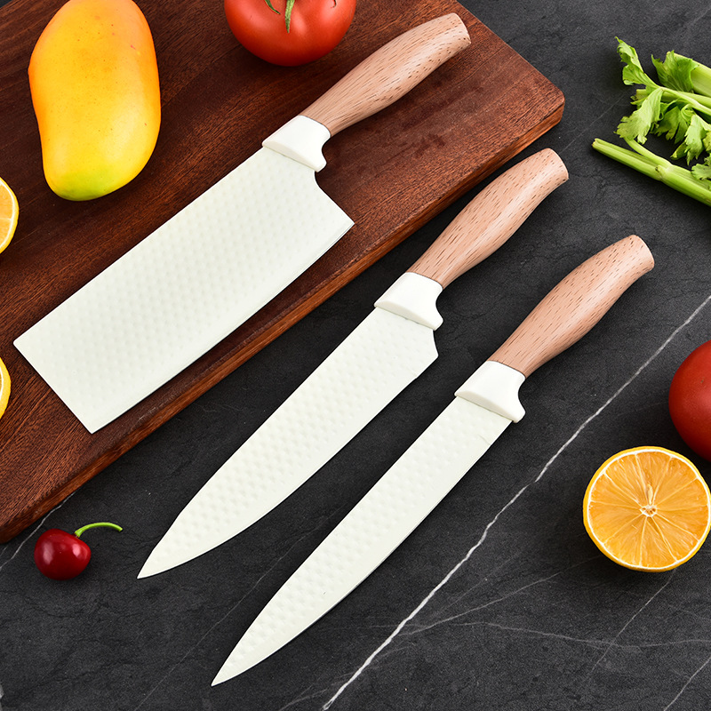 Cross-border best-selling kitchen knife set, non-stick coated chef knife, household kitchen knife, export gift knife set 6-piece set Specification drawing