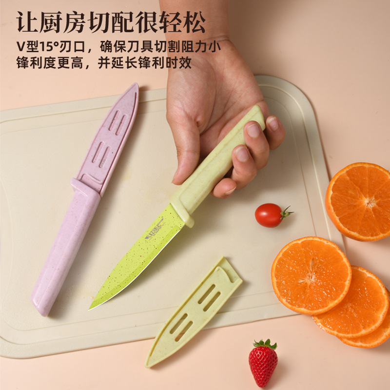 Hot-selling household stainless steel fruit knives, wheat stem eco-friendly handles, embossed kitchen peelers, factory wholesale Specification drawing