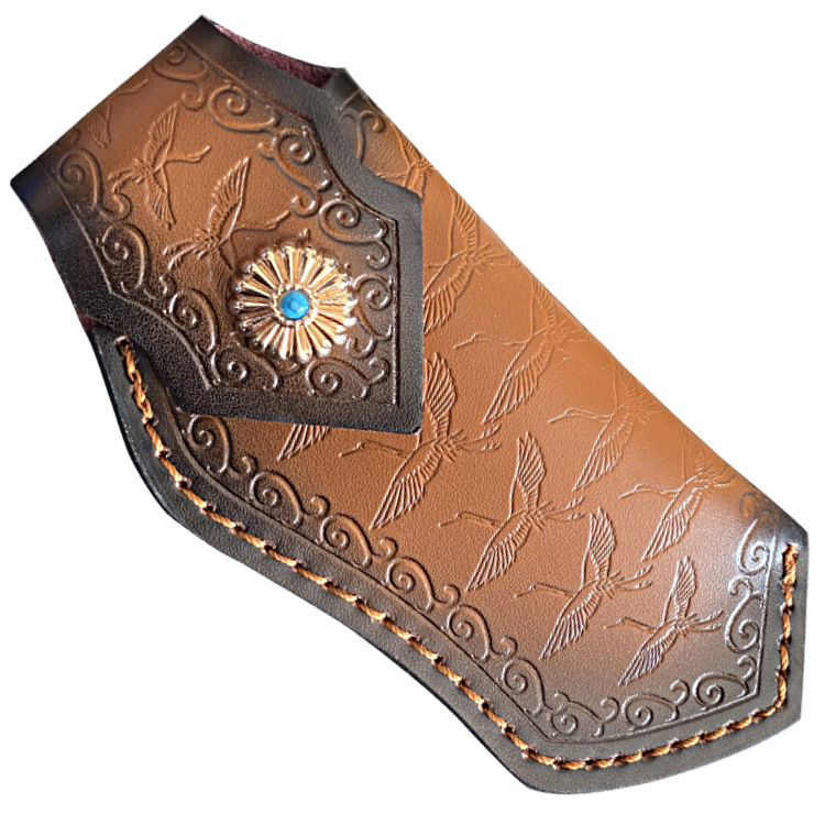 New leather folding knife case, home knife case, small folding knife pocket knife case, retro Chinese style, portable and collectible Item Picture