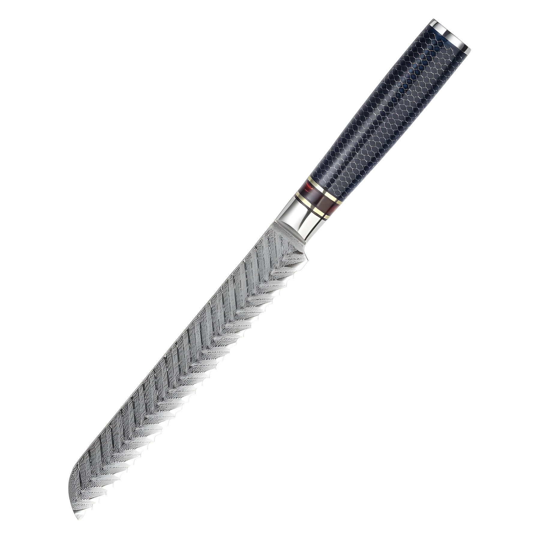 Honeycomb handle 8-inch bread knife, cross-border Damascus steel VG10 serrated knife, baking kitchen cheese slicing knife Item Picture
