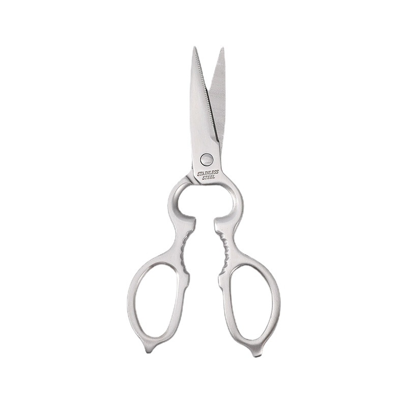 The all-stainless steel multi-functional gourd-shaped scissors for the kitchen are non-detachable and can be used to pick up walnuts and chicken bones. They are household scissors Item Picture