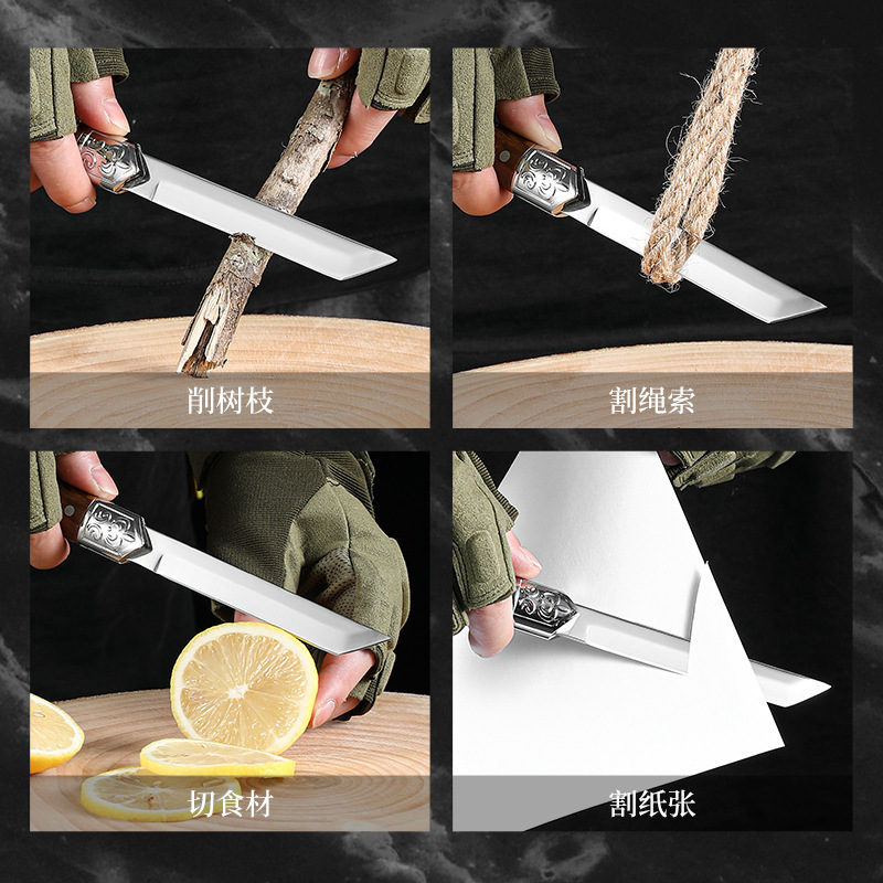 Outdoor barbecue high-hardness wilderness survival knife, portable knife, sharp camping knife, straight knife, new peeler fruit knife details Picture