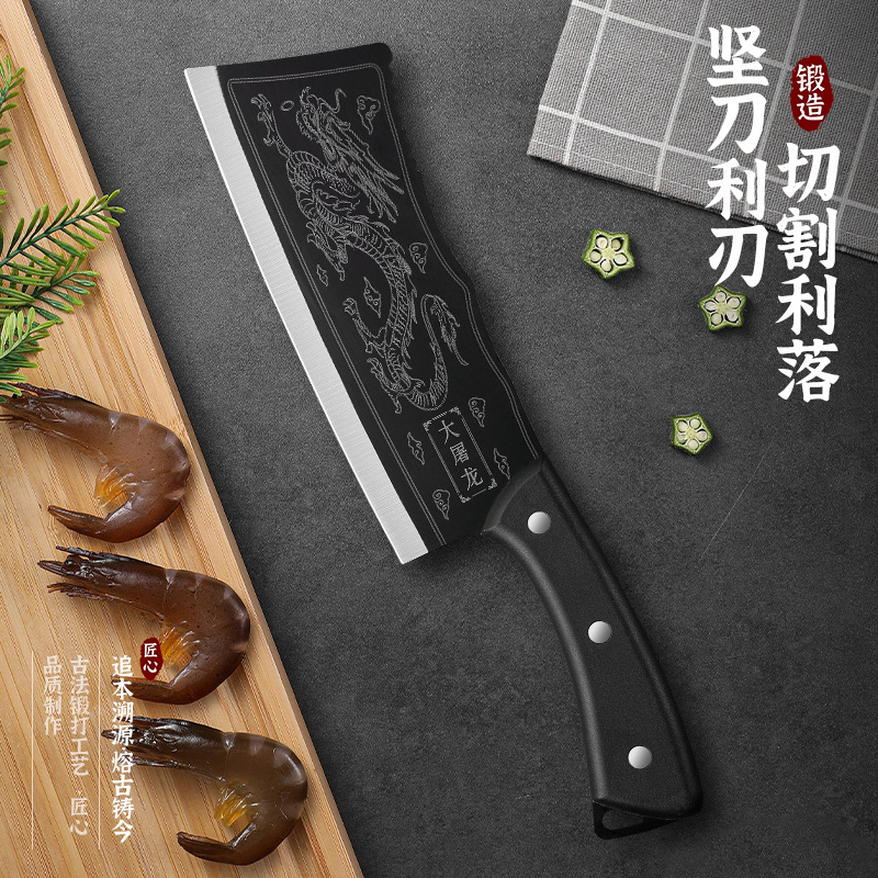 Yangjiang Dragon-Slaying Knife, kitchen household knife, outdoor woodcutting knife, hand-forged household stainless steel chopping knife details Picture