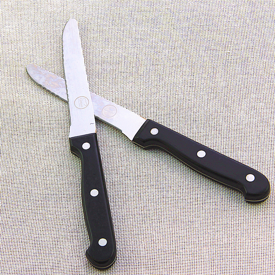 Cross-border kitchen tableware, stainless steel steak and Western tableware, black plastic handle, PP steak knife, electric wood handle steak knife full figure