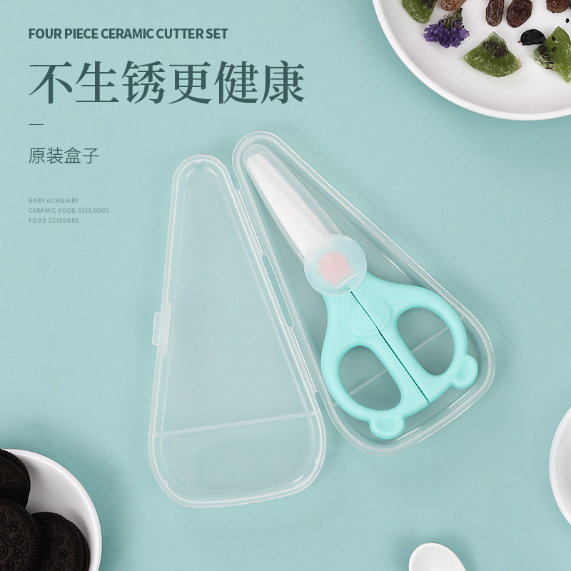 Ceramic bear baby food storage box, baby food cutter, stainless steel cutter, portable for takeout, vegetable and meat cutter Specification drawing
