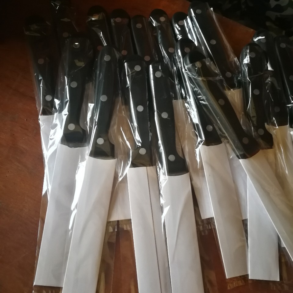 Cross-border kitchen tableware, stainless steel steak and Western tableware, black plastic handle, PP steak knife, electric wood handle steak knife Application Scenario