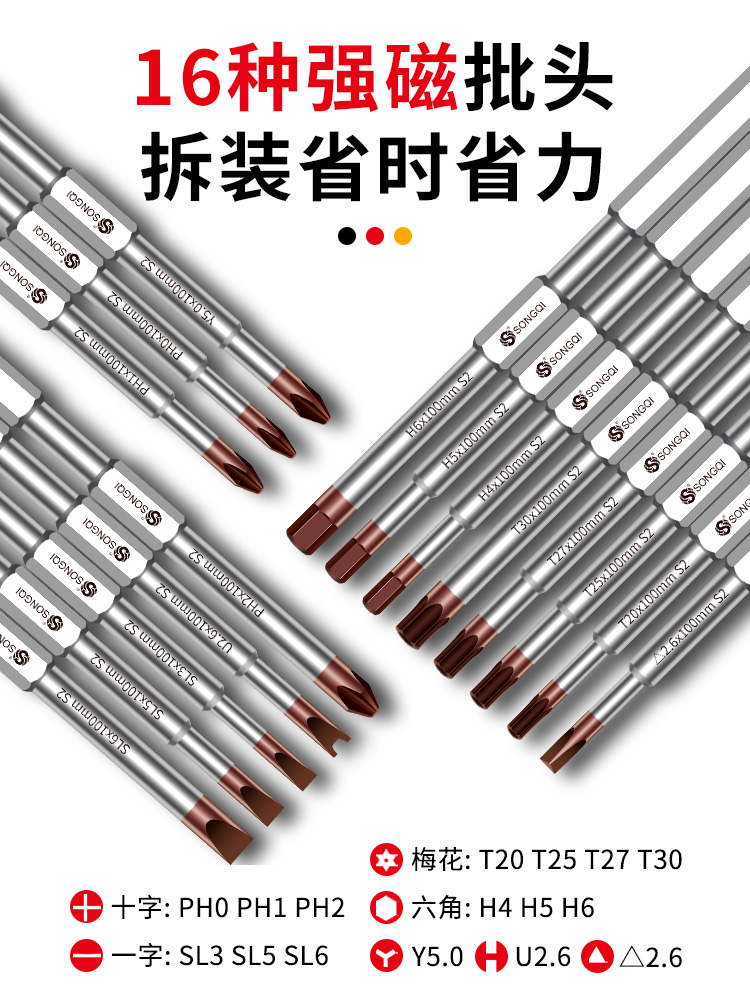 Multi-functional screwdriver bit set, strong magnetic triangular screwdriver, star-shaped screwdriver tool, manual and electric special-shaped bit Specification drawing