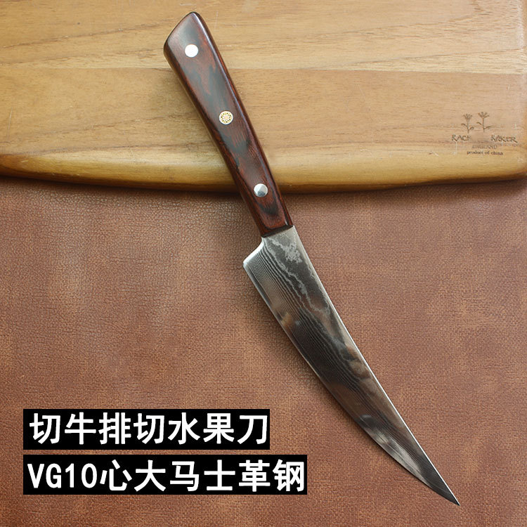 Damascus steel steak knife, Western restaurant sawtooth meat knife, steak knife, steak cutting knife, VG10 multi-purpose knife Application Scenario