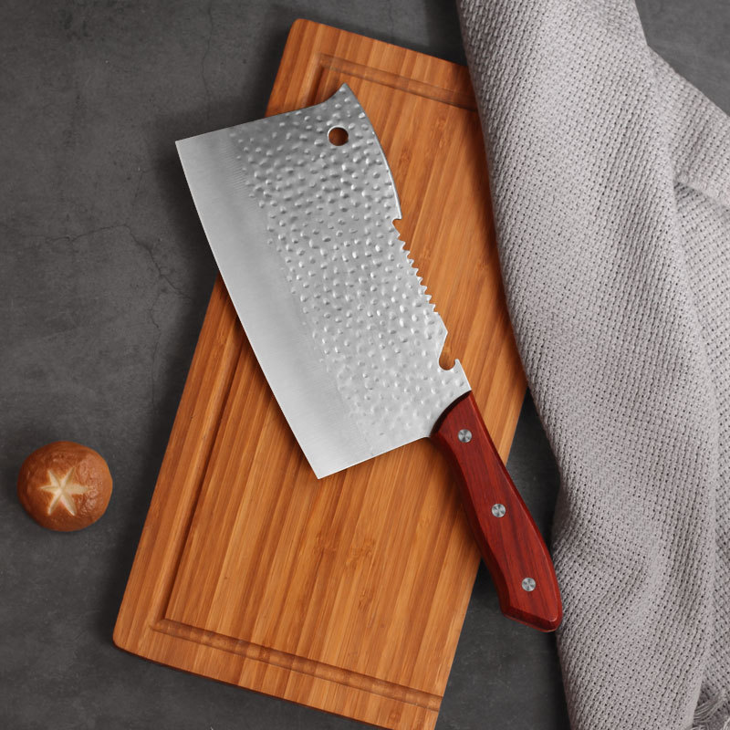 Multi-purpose colored wood and stainless steel kitchen knives, slicing knives, bone cutting knives, kitchen cutting knives, chopping knives, street stall and exhibition axe knives full figure