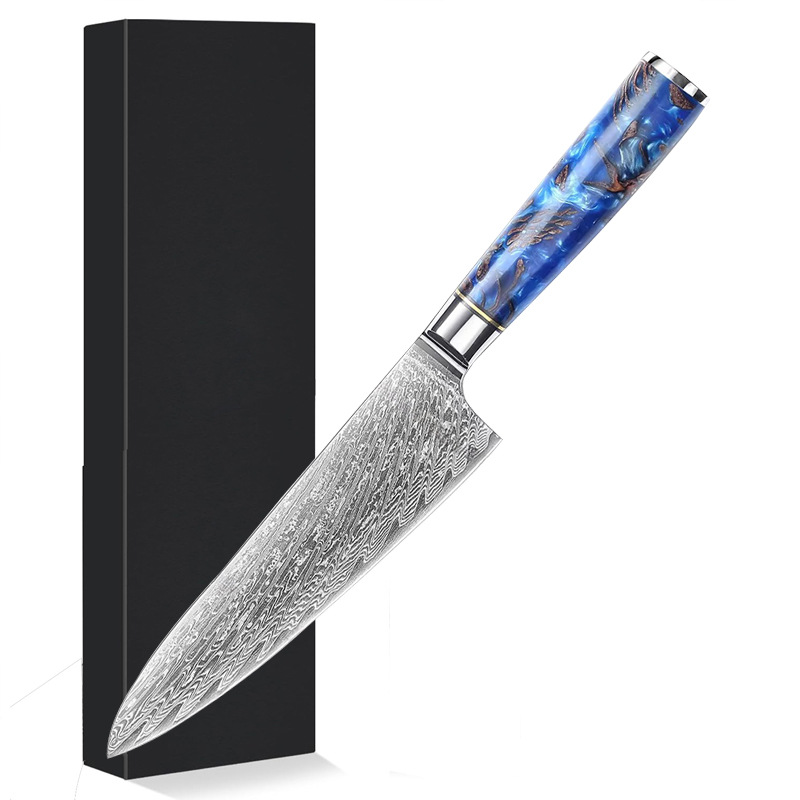 In stock Damascus steel chef knives, household VG10 kitchen knives, Western-style slicing and meat cutting, wholesale from Sande Knives Factory details Picture