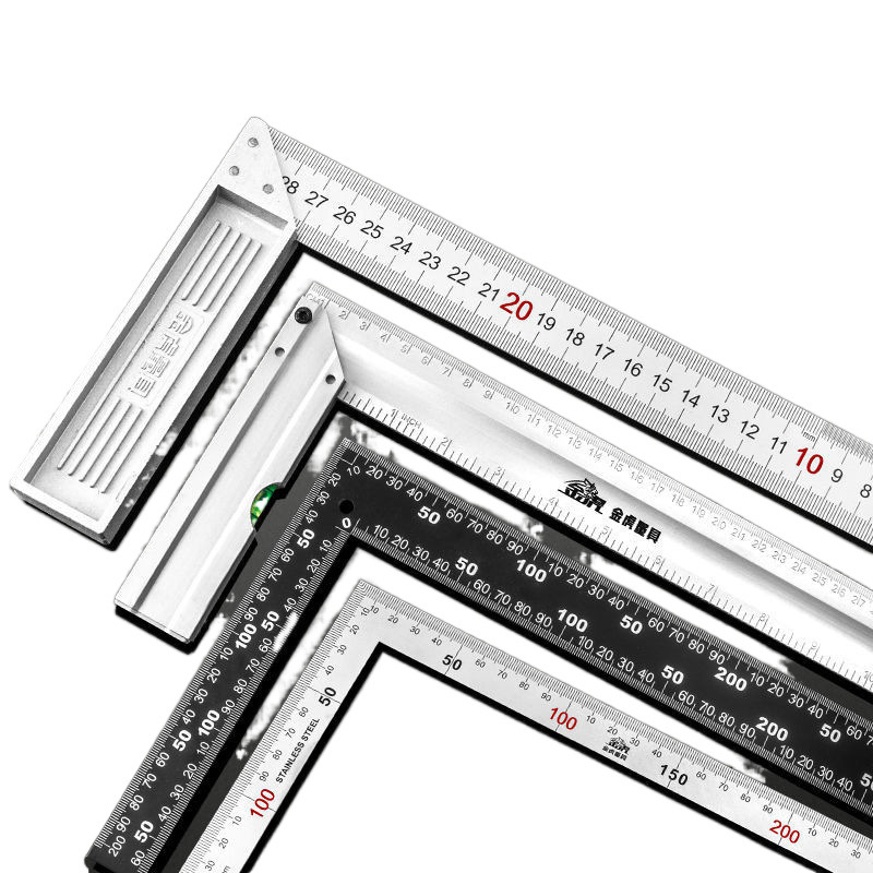Square, woodworking ruler, 45-degree and 90-degree right Angle square, steel ruler, L-shaped turning ruler, horizontal set square, measuring straightedge Item Picture