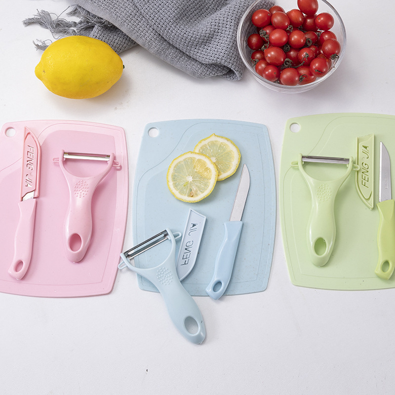 Nordic plastic cutting board three-piece set, convenient kitchenware, cutting board knife, outdoor travel kitchen gift, peeler knife set details Picture