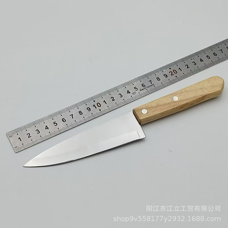 Oak-handled steak knife, serrated knife for cutting meat, sharp Western-style main course knife for cutting barbecue meat details Picture