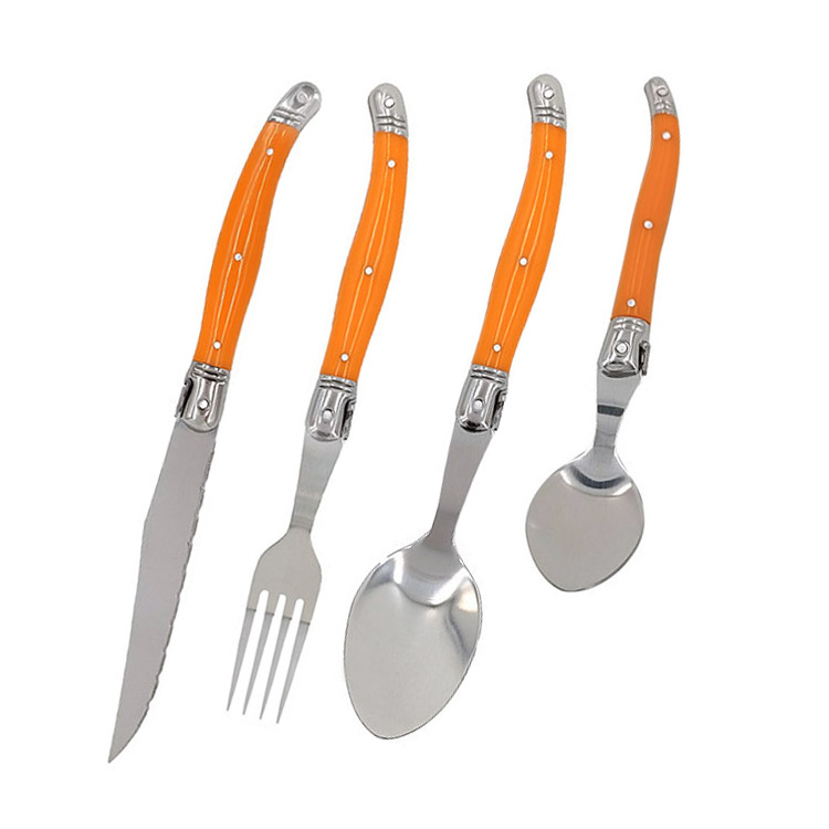 Colorful knife, fork and spoon set for home and hotel use, plastic handle steak knife, steak fork and spoon, steak and Western tableware, no full figure