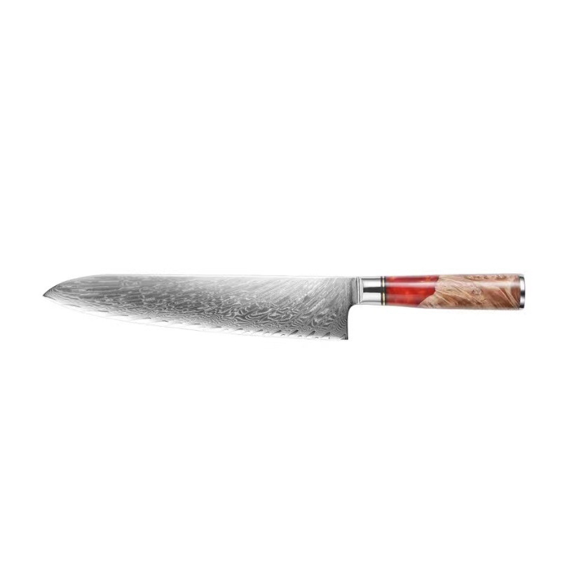 Damascus 8-piece kitchen knife VG10 67-layer carbon steel Japanese chef knife set with red resin handle Application Scenario