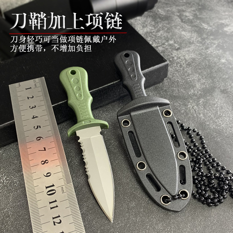 Cross-border outdoor camping knives, stainless steel fruit knives, pocket knives, self-defense straight knives, portable necklaces, mini knives details Picture
