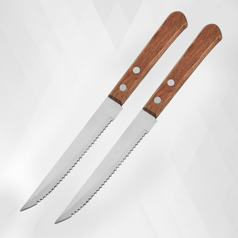 Solid wood steak knife, household serrated Western cuisine knife, hotel steak knife, stainless steel steak knife wholesale details Picture