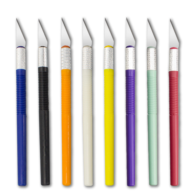 ABS plastic-handled colored pen knife model making, mobile phone film application, art design, paper-cutting, rubber engraving knife, engraving pen knife 1 set details Picture