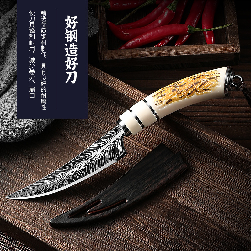 Deer feather knife, portable outdoor fruit knife, Mongolian knife, sharp handle, special bone-removing knife for lamb chops details Picture