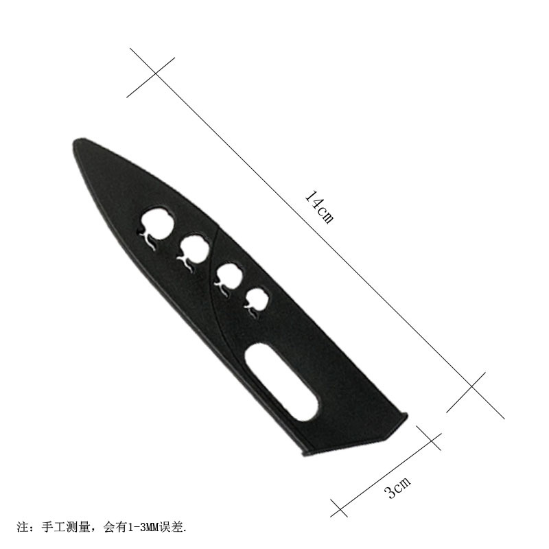 Factory stock of plastic chef knife covers, bread knife covers and fruit knife covers Specification drawing