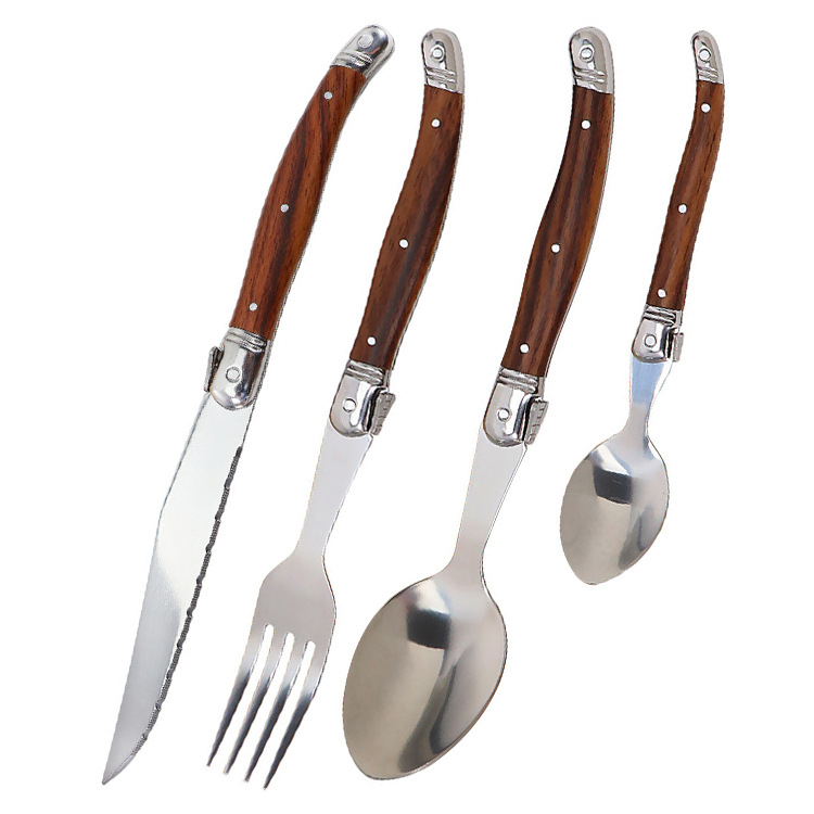 Wood-grain handled plate steak knife fork soup knife, Western restaurant steak knife Item Picture