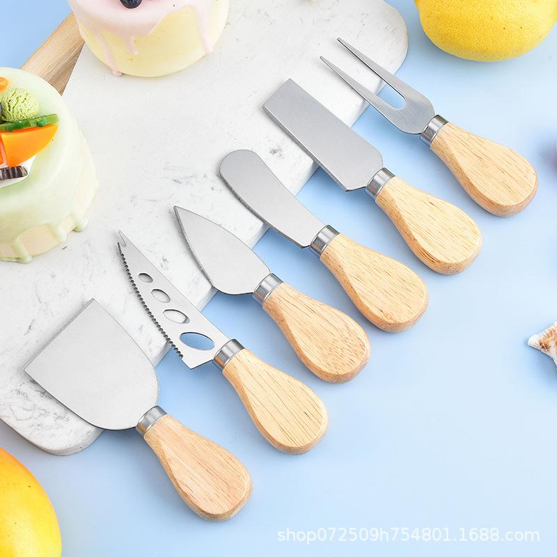 Wholesale rust steel cheese knife baking tools, oak handle, 4-piece cheese knife set, kitchen butter and buttery details Picture