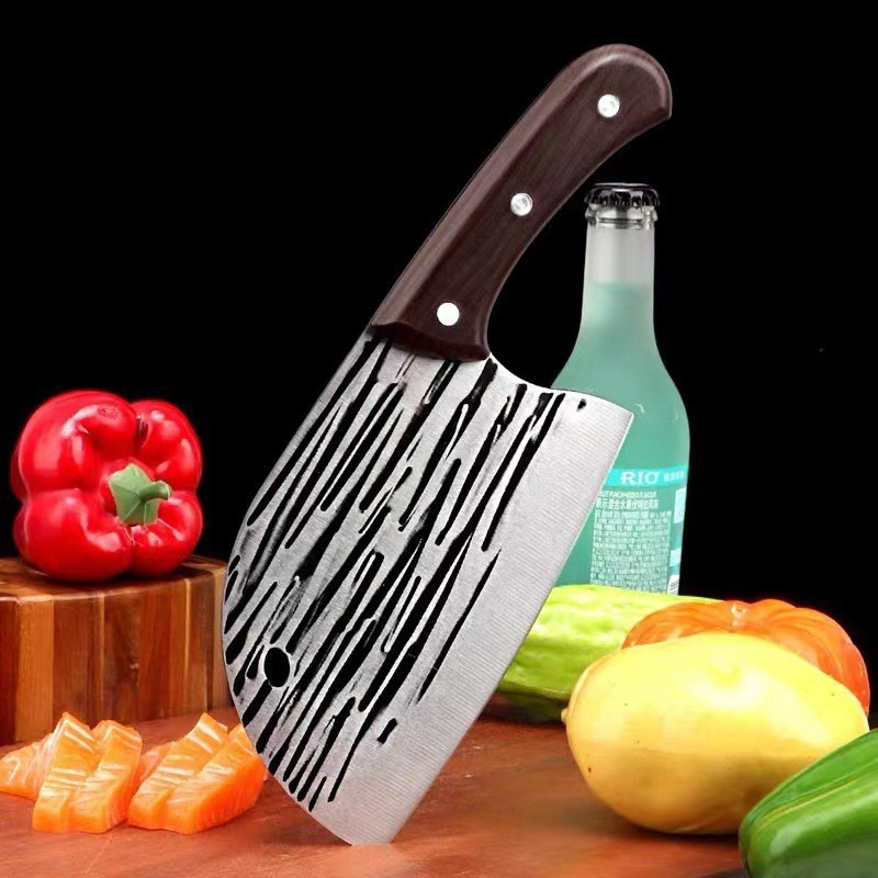 This is a popular online celebrity striped hammer-patterned hand-forged slicing knife, a multi-functional dual-purpose fish head knife, and a sharp kitchen meat slicer Specification drawing