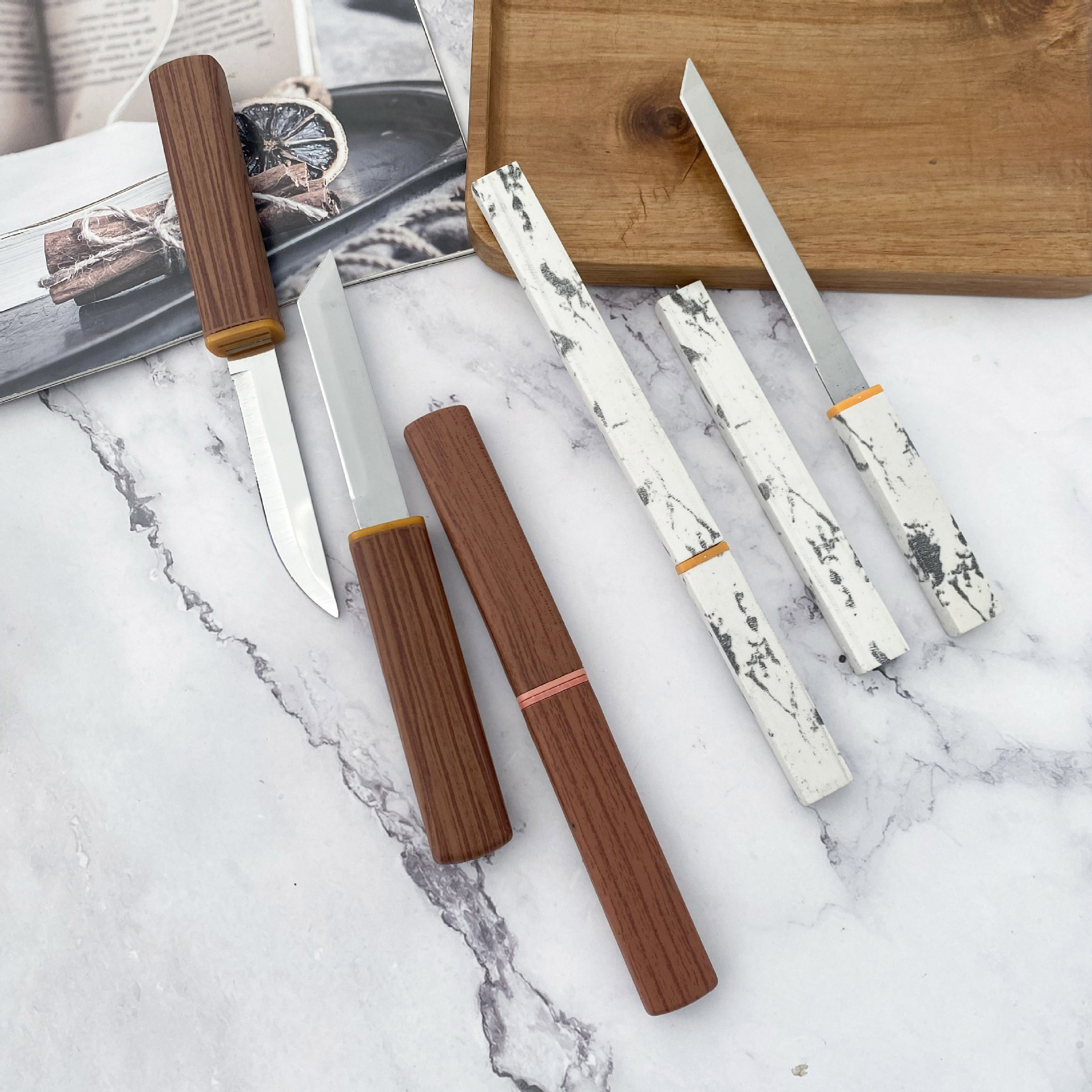 Factory stock of stainless steel small station boat knives, cloud ink knives, double dragon double knives, black-handled small straight knives with knife sleeves full figure