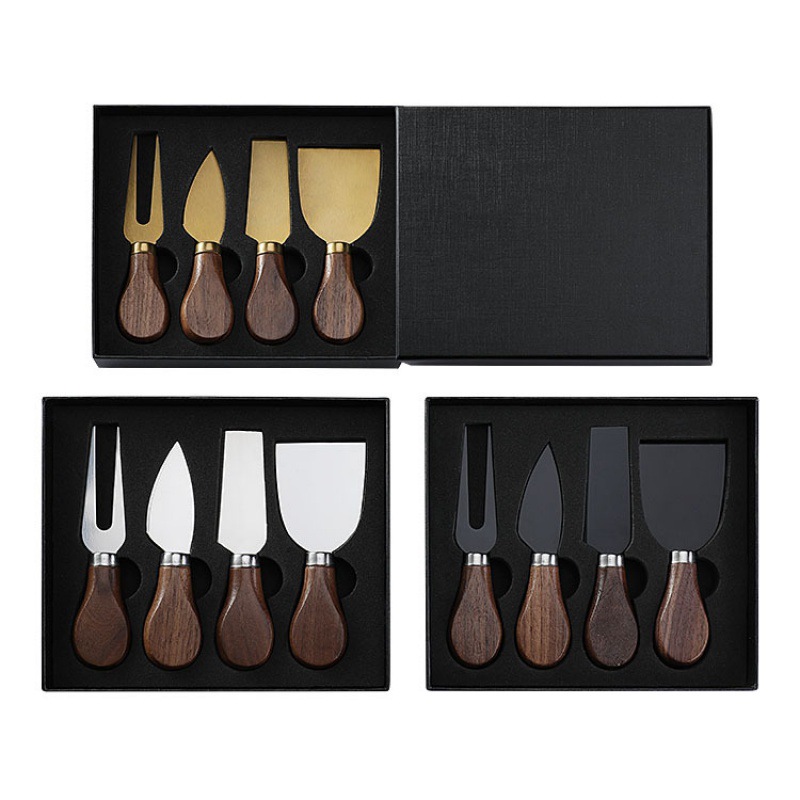 Walnut wood-handled box cheese knife 4-piece set, butter fork baking tools and tableware 6-piece cheese knife set details Picture