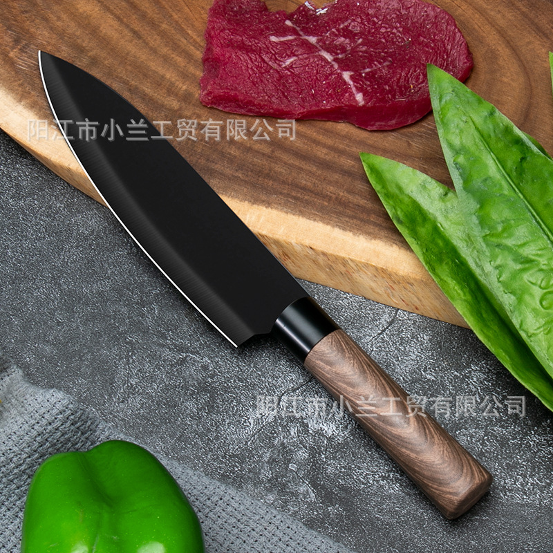 Knife set combination: Kitchen knife with wood grain handle, high-end household kitchen bone knife, meat knife, slicing knife in stock Application Scenario