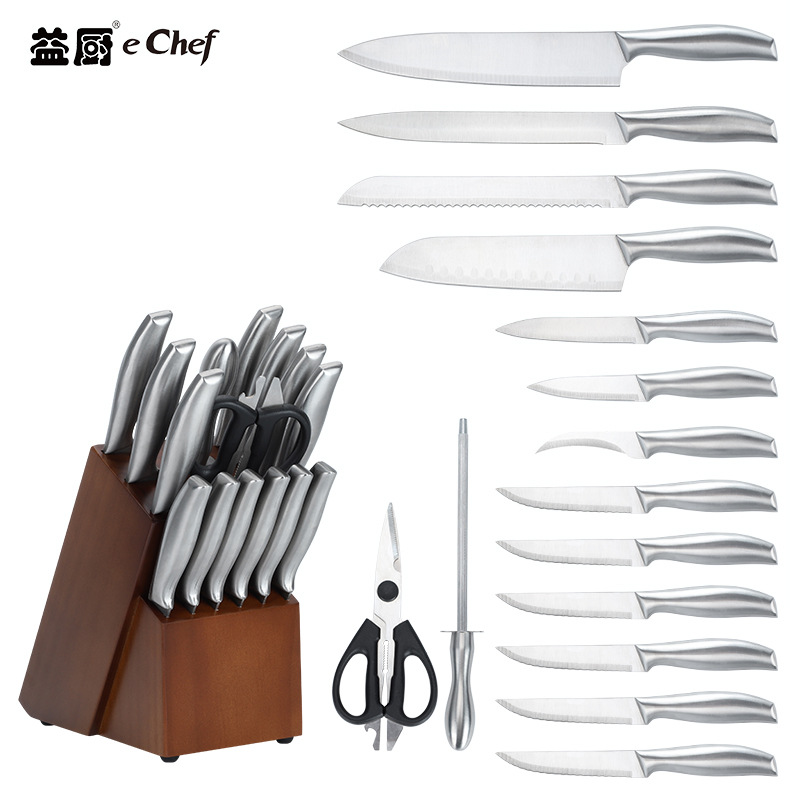 A 16-piece set of stainless steel kitchen knives for export, a combination of household multi-functional kitchen knives and solid wood knife racks details Picture