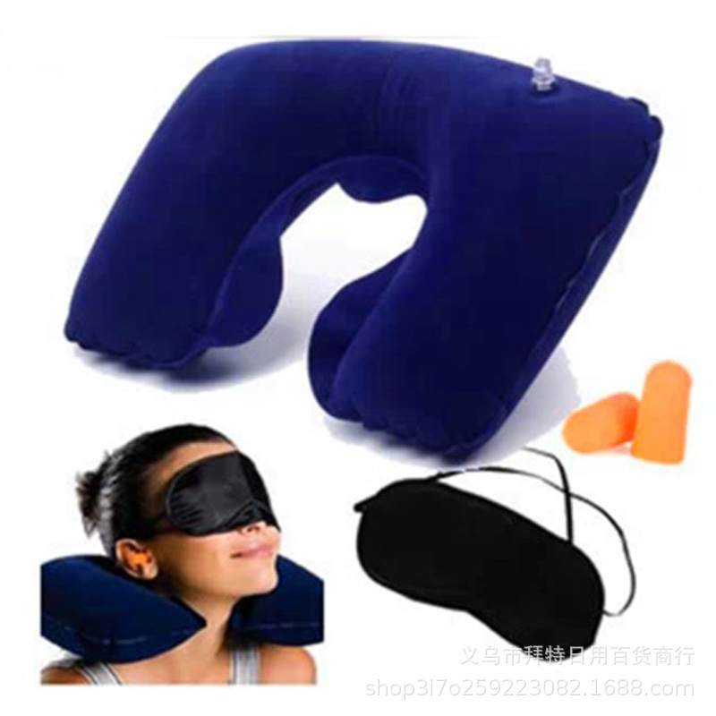 Outdoor inflatable headrest, single-person flocked inflatable pillow, neck pillow, travel pillow, camping pillow, compression inflatable pillow three-piece set full figure