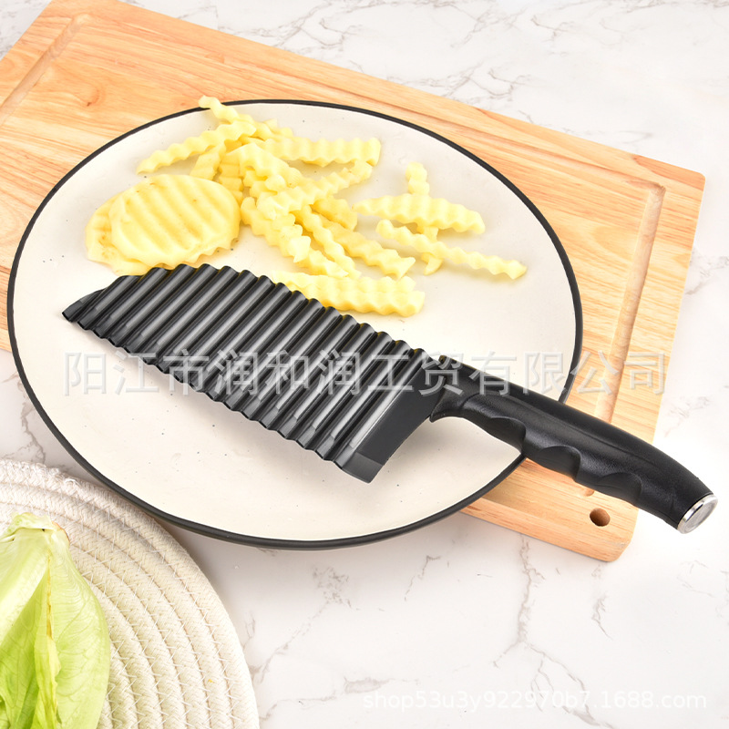 Foreign trade stainless steel wolf-tooth potato knife, wavy potato chip knife, French fries cutter, strip cutter, flower cutter, kitchen household Specification drawing