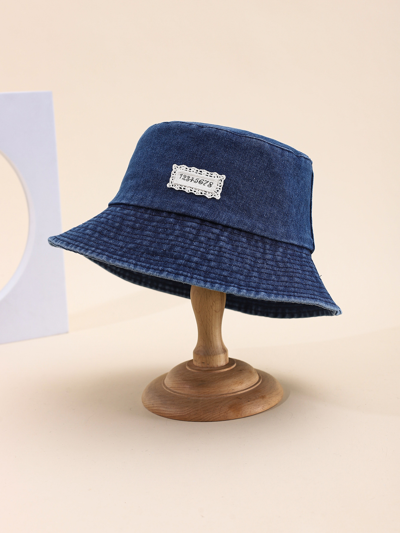 Spring and summer Korean style simple number 12345678 lace label denim fisherman hat, fashionable and versatile, travel sun protection and shade foldable basin hat, export adult hat, average size 58CM Application Scenario