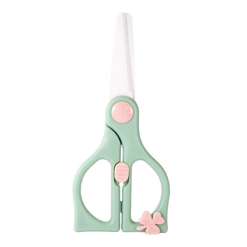 Portable children's scissors tool with stainless steel safety lock for cutting meat, baby food scissors, infant food scissors Item Picture