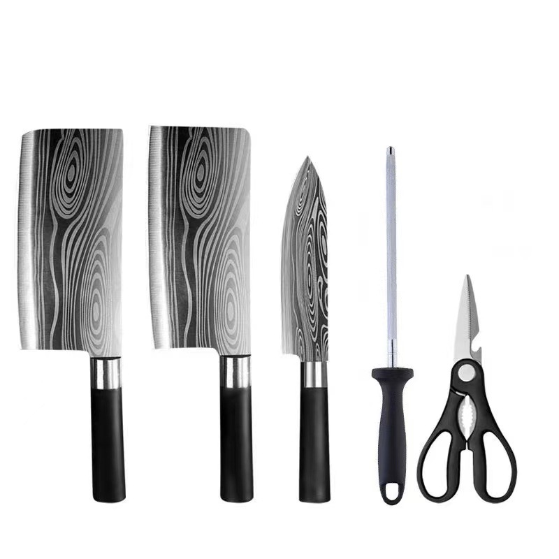 Yangjiang manufacturer's stainless steel laser-patterned knife set, household Damascus patterned meat cutter, chef's knife, bone cutter Item Picture