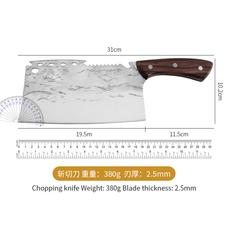 New knives: Double-edged kitchen knife, sharp and durable slicing knife, kitchen household bone-chopping knife, multi-functional axe, chopping knife Item Picture