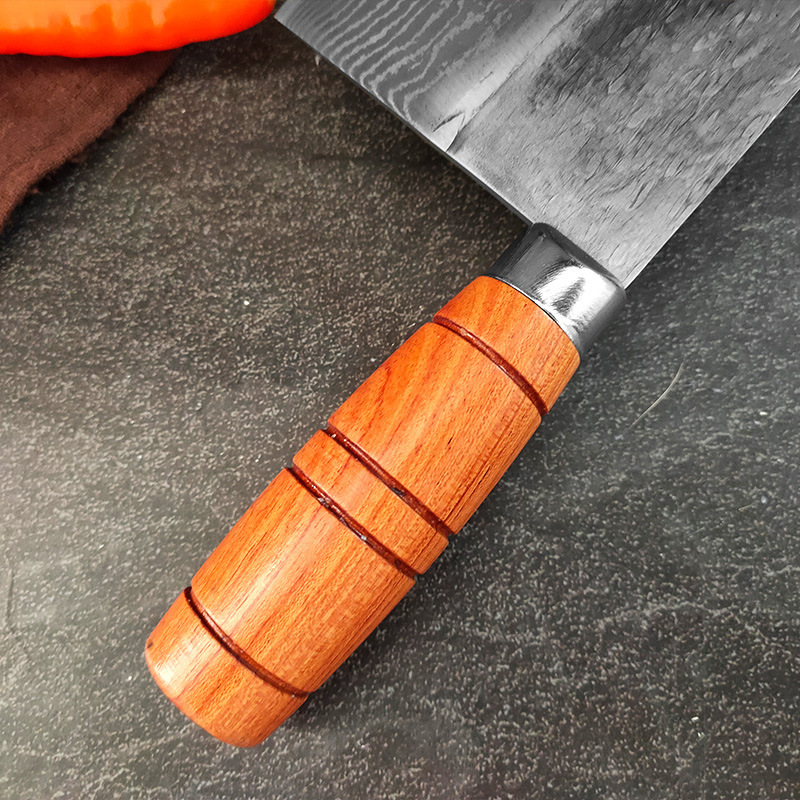 Hand-forged kitchen knife, chef knife, hotel knife, roast meat knife, Damascus knife for cutting cooked food and preparing ingredients Specification drawing
