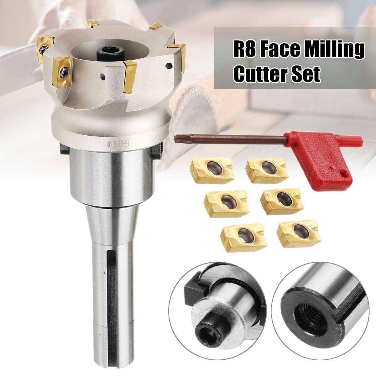 Face mill shank R8-FMB27 imperial 7/16 with +80mm right-angle cutter head + 10 APMT1604 tool grains full figure