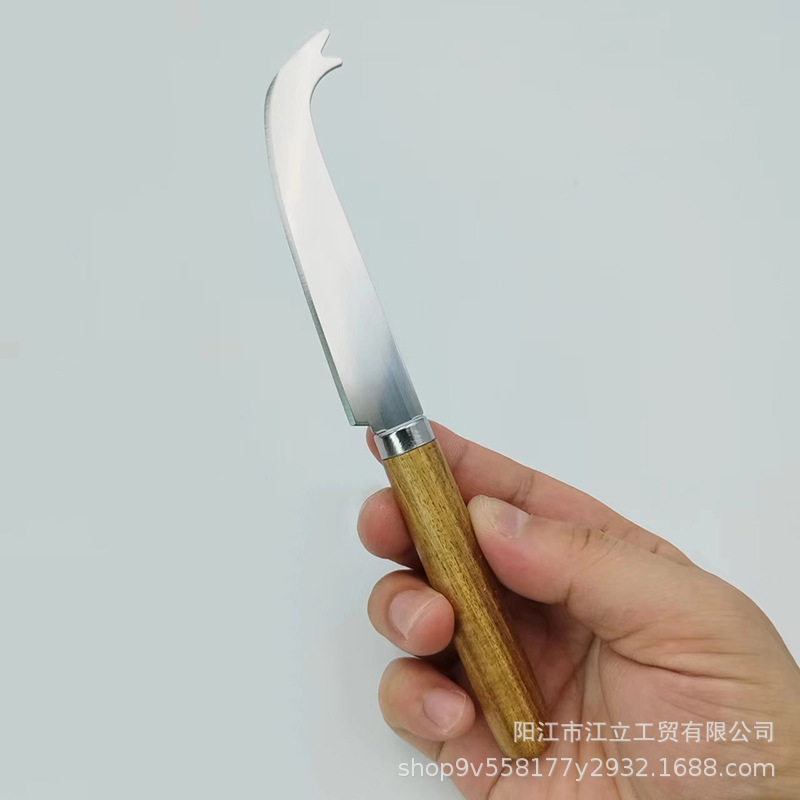 Acacia wooden-handled stainless steel cheese knife, cream knife, cheese knife, butter knife, slicer, baking tools Specification drawing