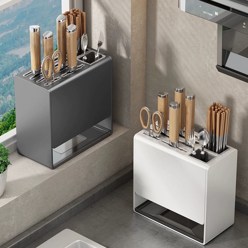 Kitchen knife rack, multi-functional chopstick holder, wall-mounted non-drilling household knife storage rack, moisture-proof kitchen knife storage full figure