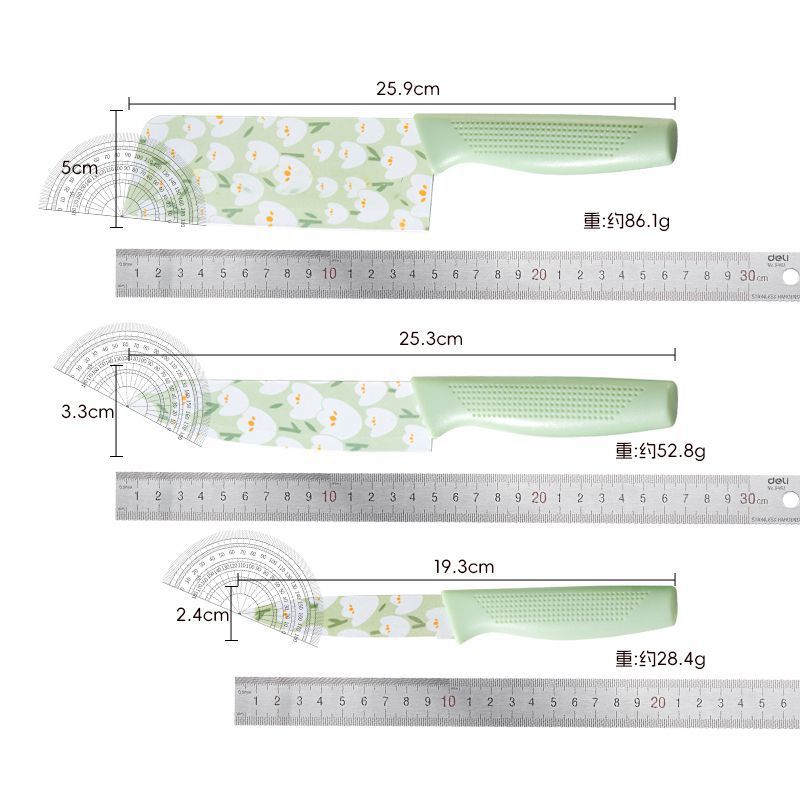 Stainless steel fruit knife protective case set, sharp kitchen knife set, printed kitchen knife, suitable for both cutting vegetables and meat Item Picture